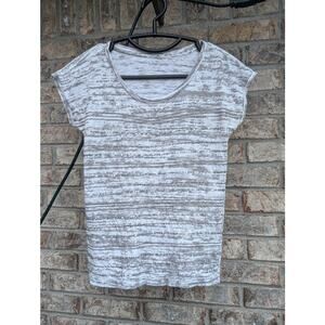 Ann Taylor Loft Womens Top XSP White/Grey with silver sequins short sleeve